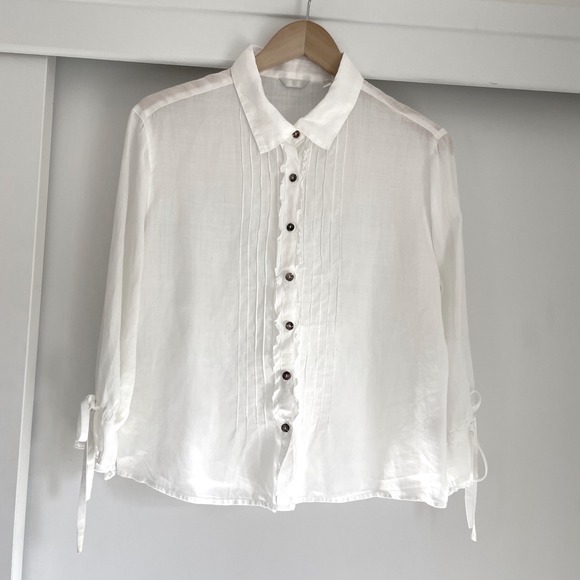 KLEEN Ruffle Button Front Long Sleeve Shirt, Size M - Picture 2 of 6